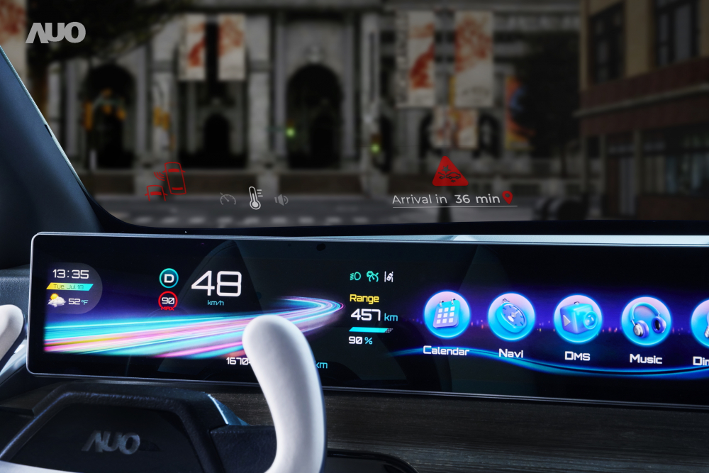 AUO&rsquo;s state-of-the-art sensing technology connects the &ldquo;Immersive Panoramic HUD&rdquo; on the windshield with the &ldquo;Intuitive Steering Wheel Touch Control&rdquo;, offering a wide, clear viewing angle for added safety when behind the wheel.